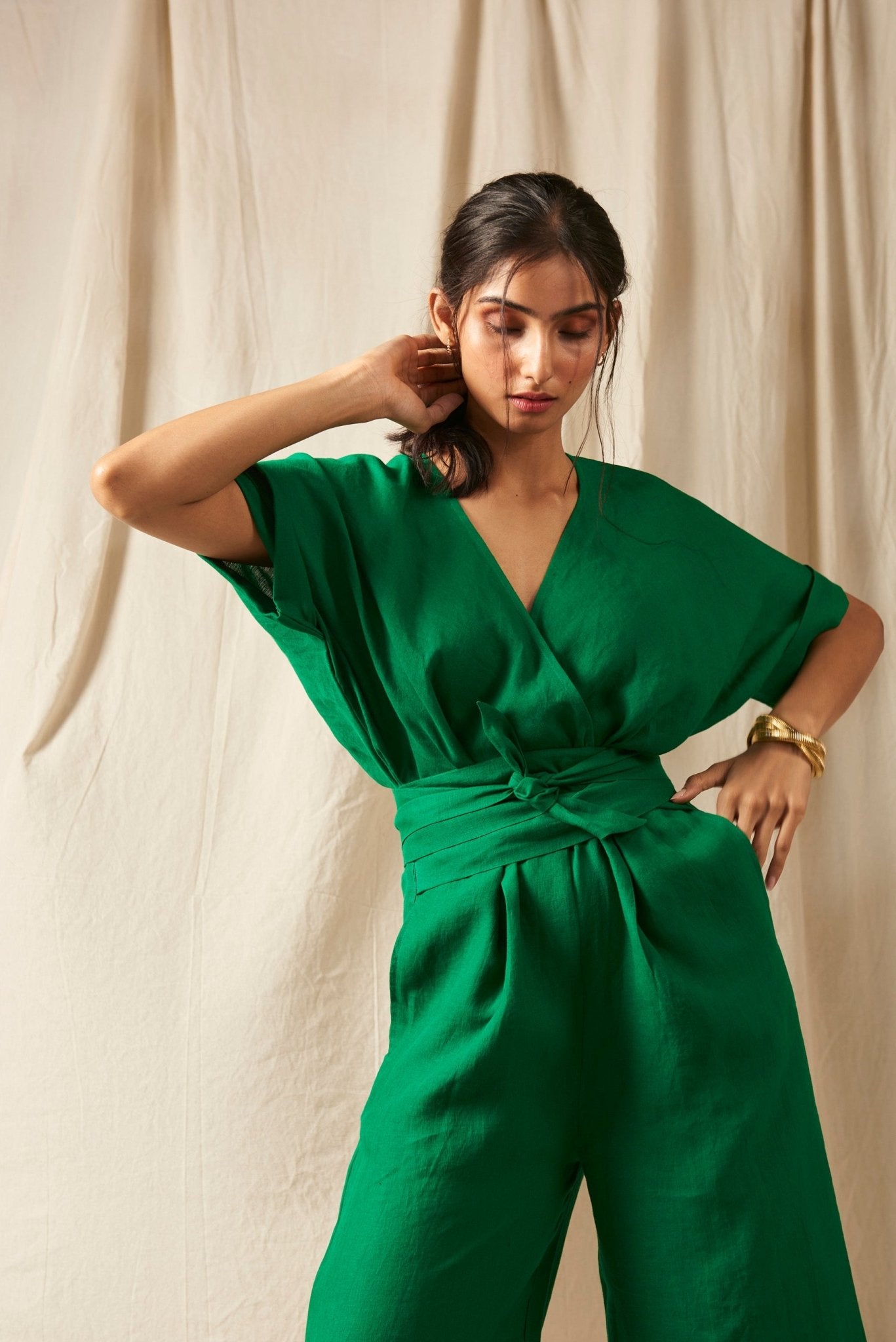 Panna Linen Wrapped Jumpsuit - CiceroniJumpsuitSaphed