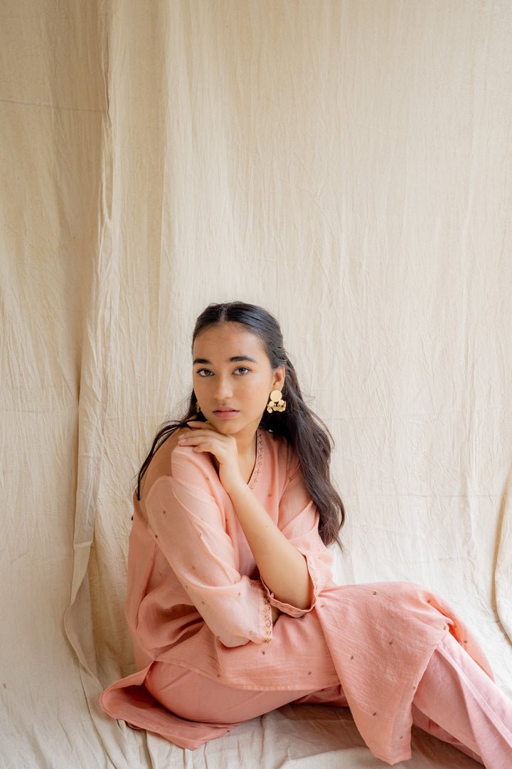 Peach Pink Baad Kurta Set - CiceroniNirjara
