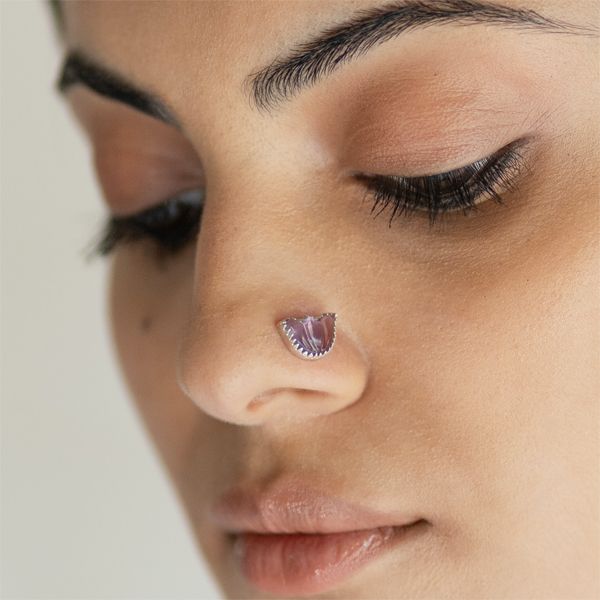 Pichwai Amethyst Lotus Nose Pin - CiceroniBaka