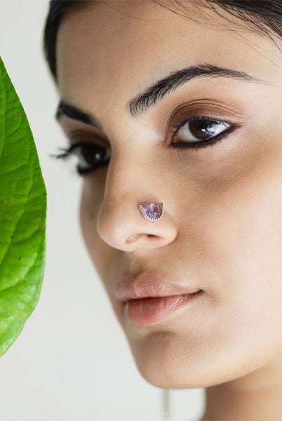 Pichwai Amethyst Lotus Nose Pin - CiceroniBaka
