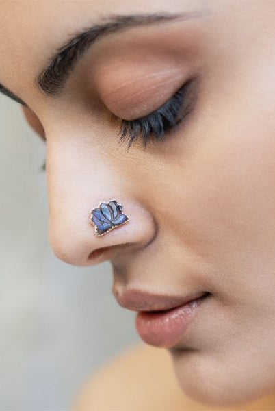 Pichwai Blue Lotus Nose Pin - CiceroniBaka