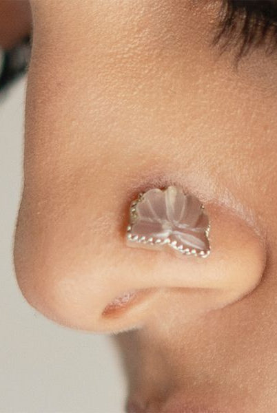 Pichwai Rose Quartz Lotus Nose Pin - CiceroniBaka