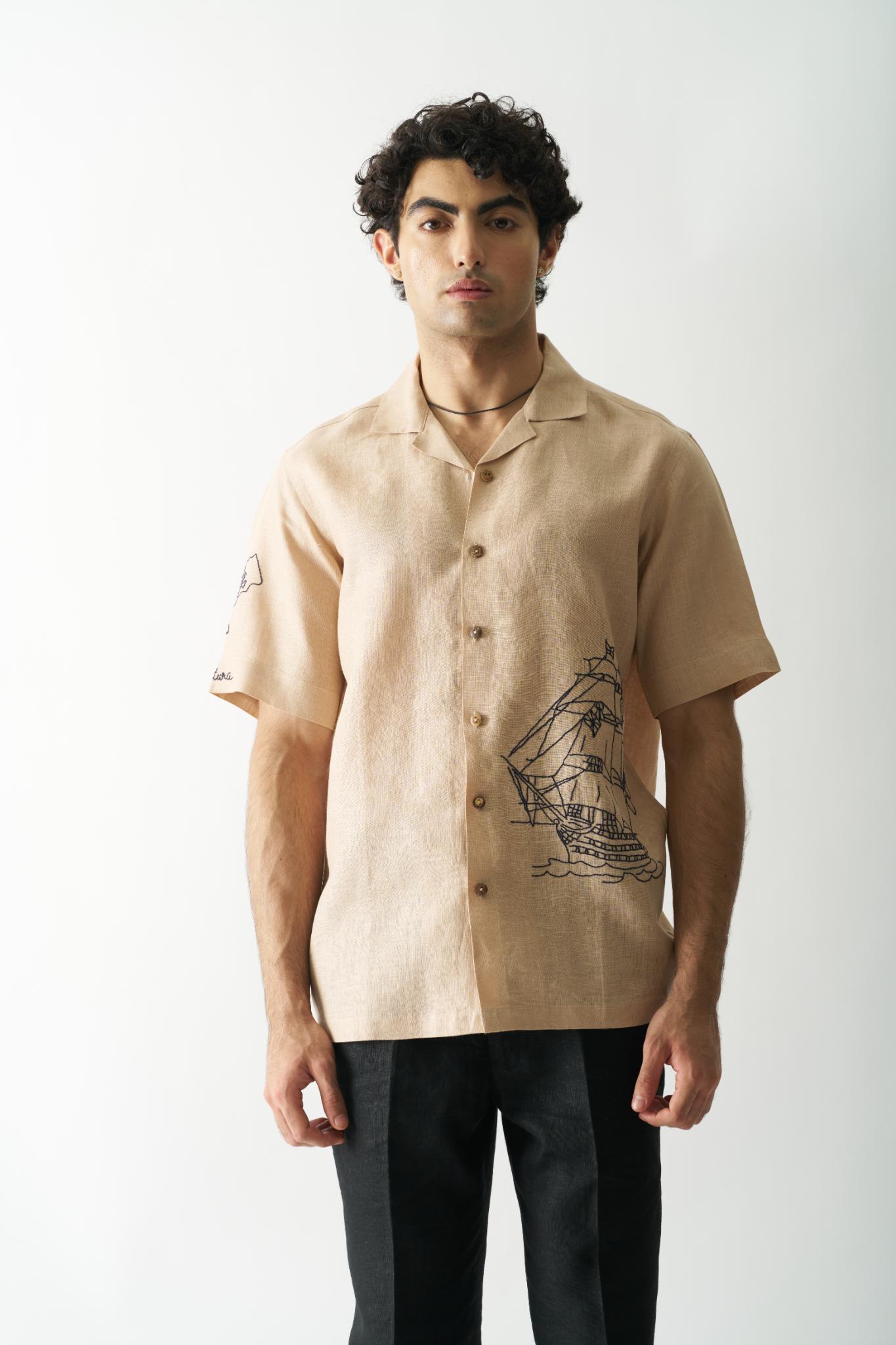 Pirate's Plunder - Mens Hand Embroidered Pure Linen Shirt - CiceroniShirtsCultura Studio