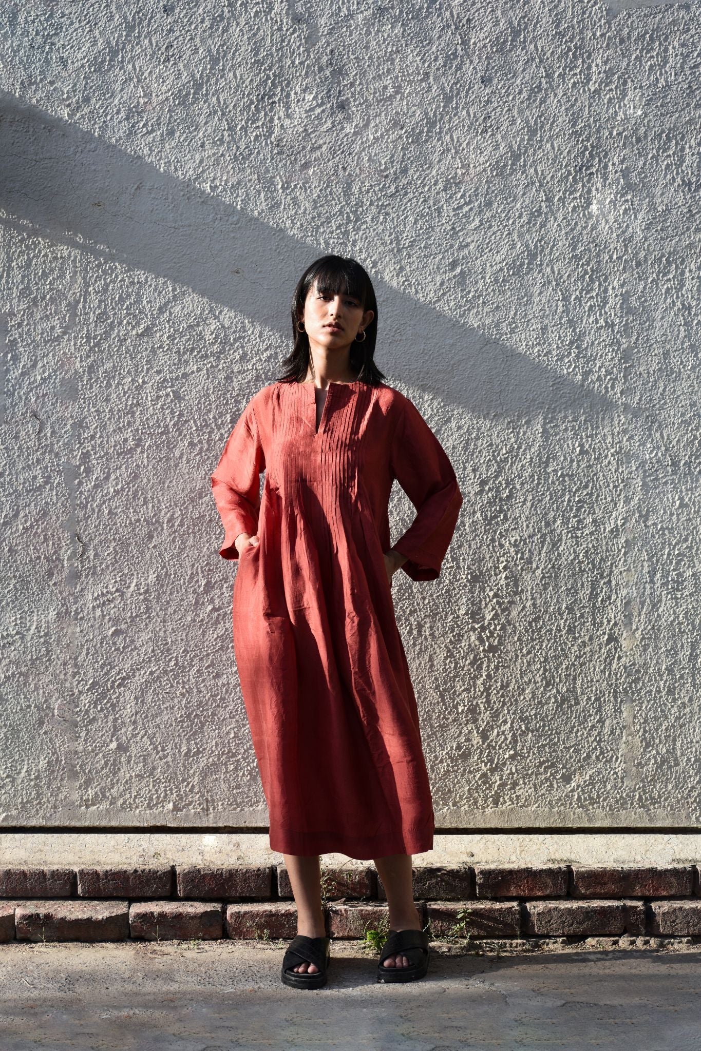 Pleated Dress-Red - CiceroniDresseswith N.