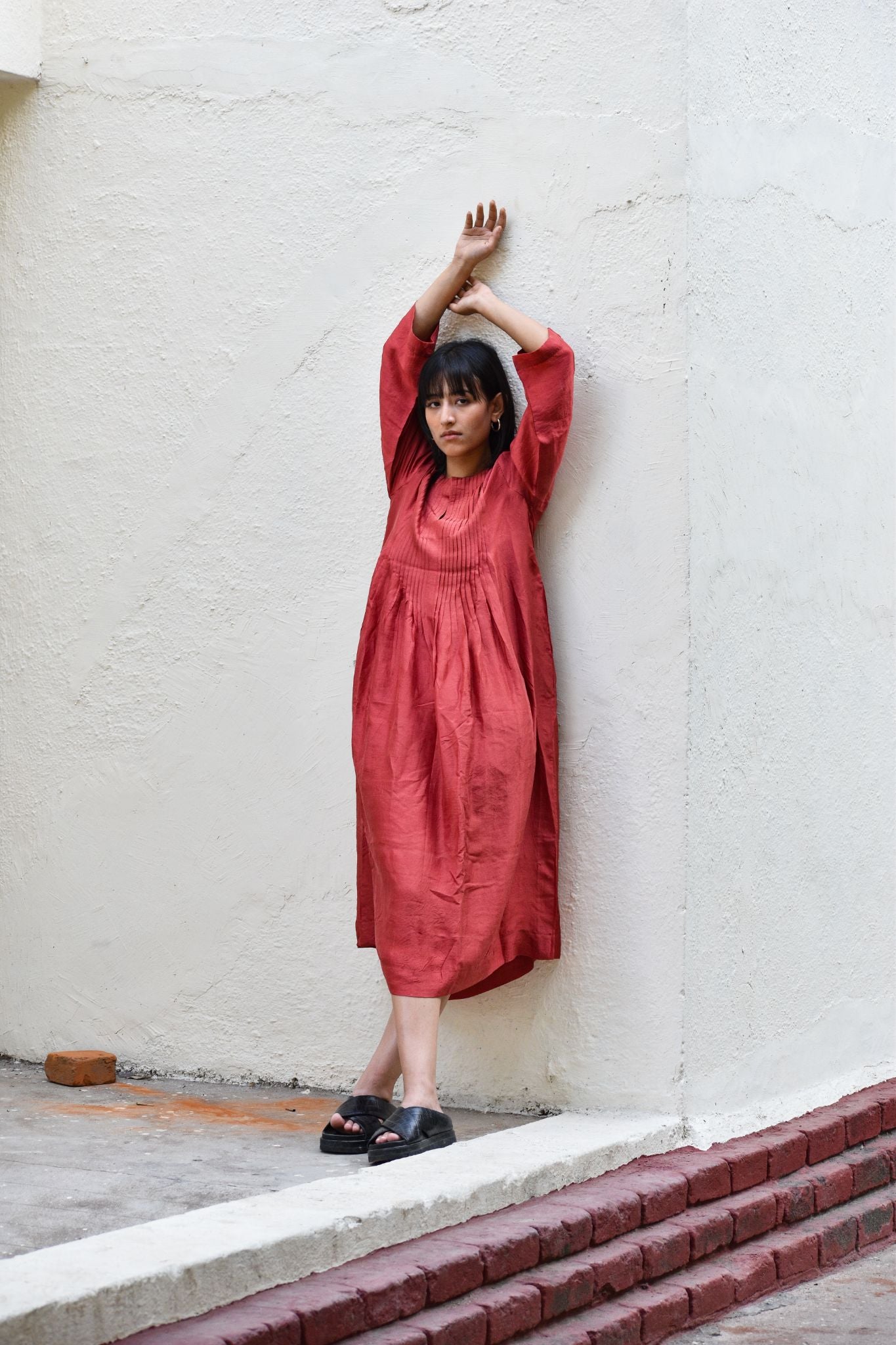 Pleated Dress-Red - CiceroniDresseswith N.