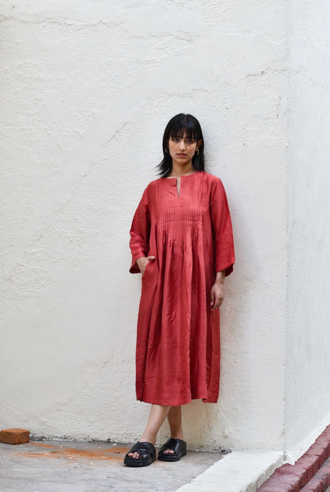 Pleated Dress-Red - CiceroniDresseswith N.