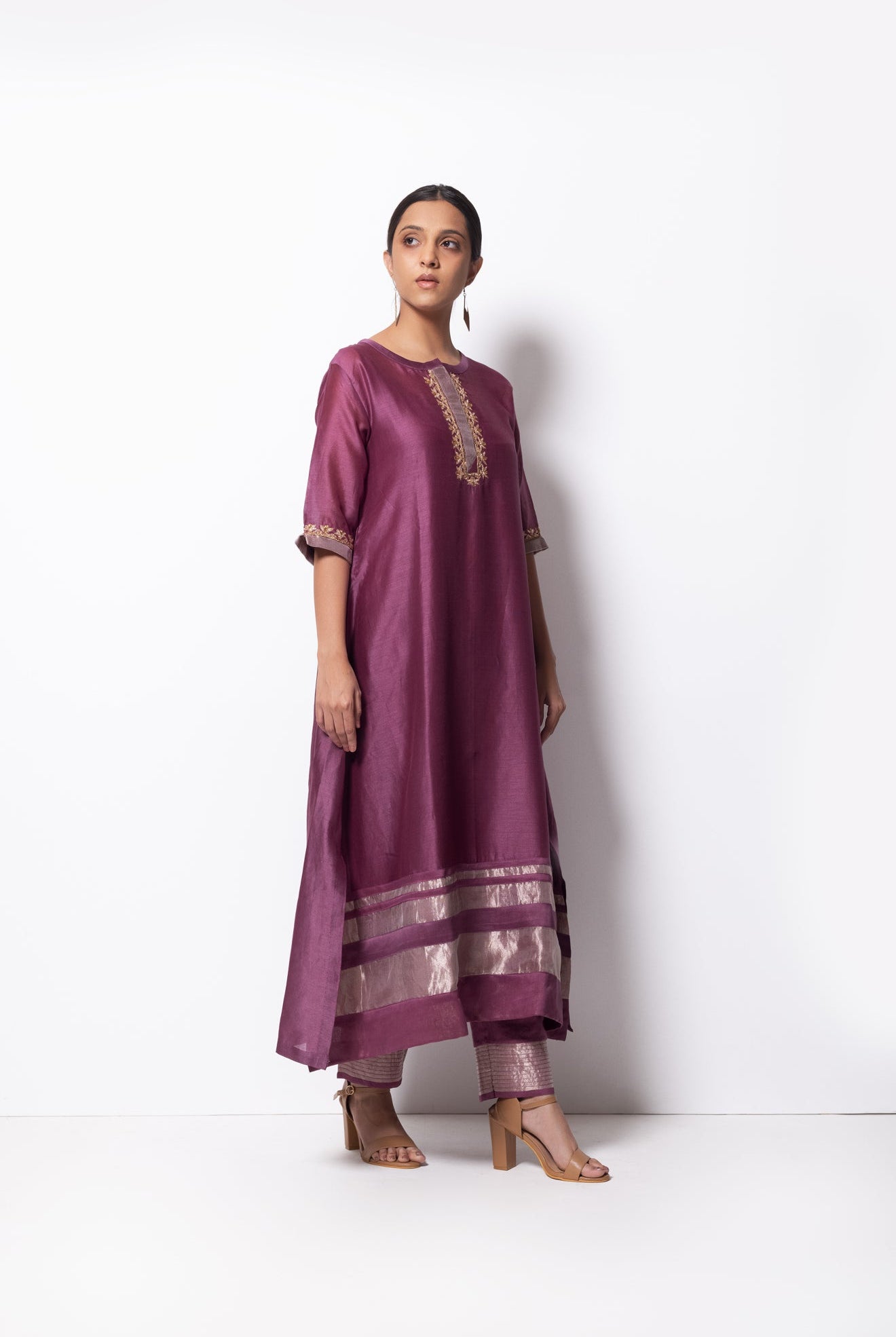Plum Pink Chanderi Silk Kurta Set with Dupatta - CiceroniBhavik Shah