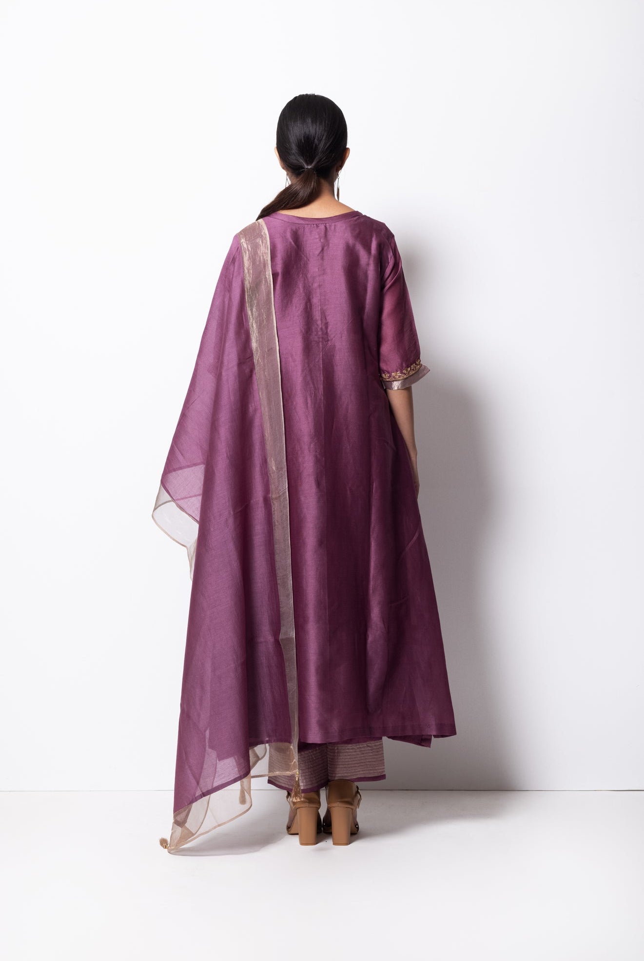 Plum Pink Chanderi Silk Kurta Set with Dupatta - CiceroniBhavik Shah