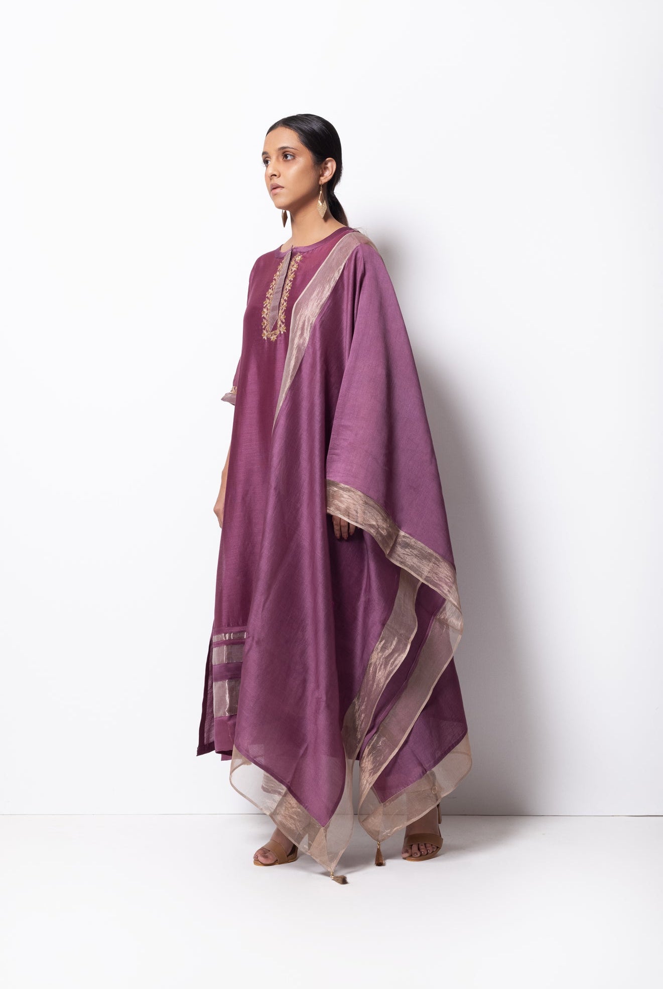 Plum Pink Chanderi Silk Kurta Set with Dupatta - CiceroniBhavik Shah