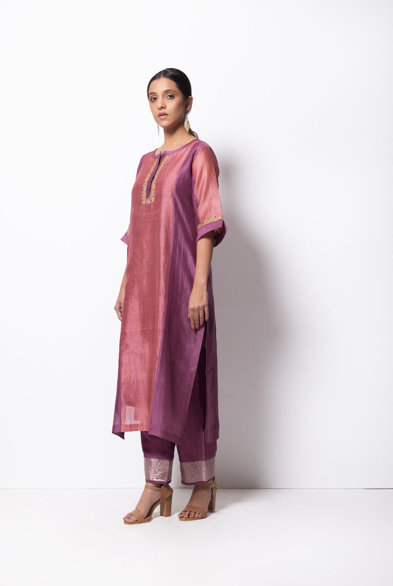 Plum Pink Chanderi Silk Panelled Kurta Set with Dupatta - CiceroniBhavik Shah