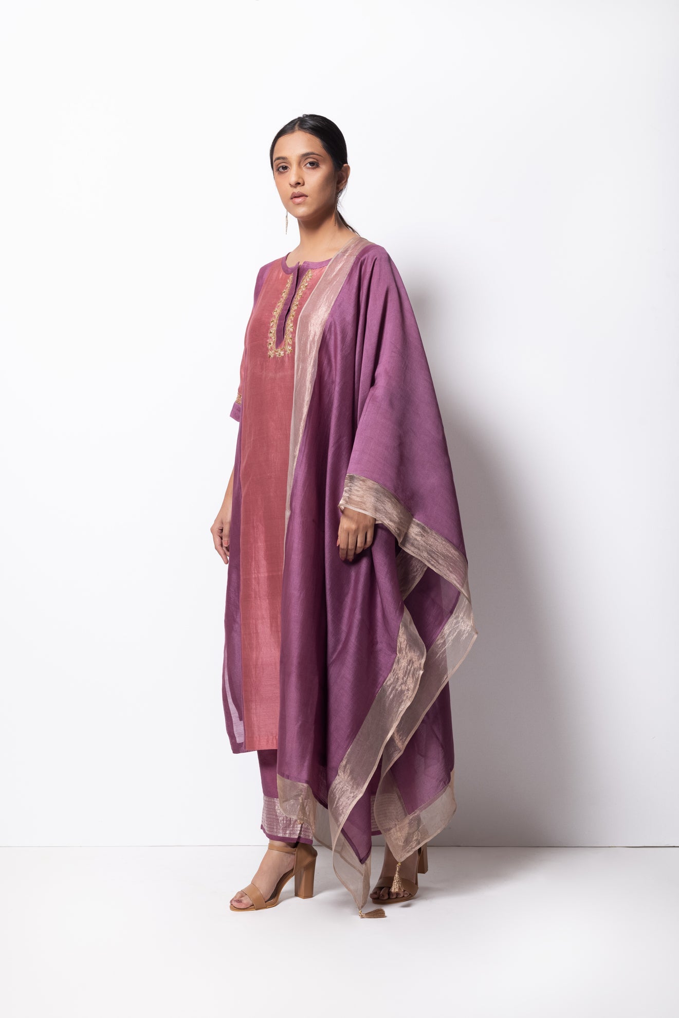 Plum Pink Chanderi Silk Panelled Kurta Set with Dupatta - CiceroniBhavik Shah