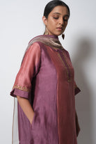 Plum Pink Chanderi Silk Panelled Kurta Set with Dupatta - CiceroniBhavik Shah