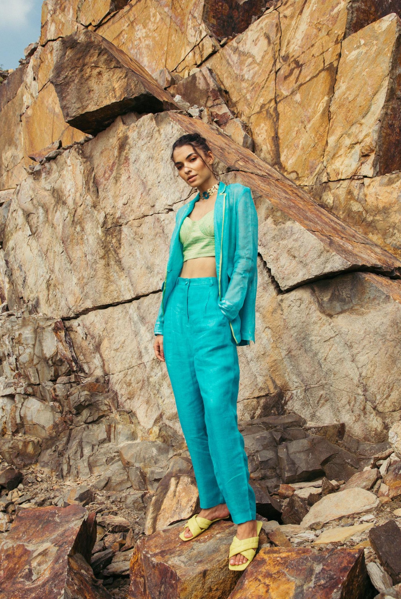 Pool Blue Pantsuit with Bustier - CiceroniCo-ord SetPriyanca Khanna