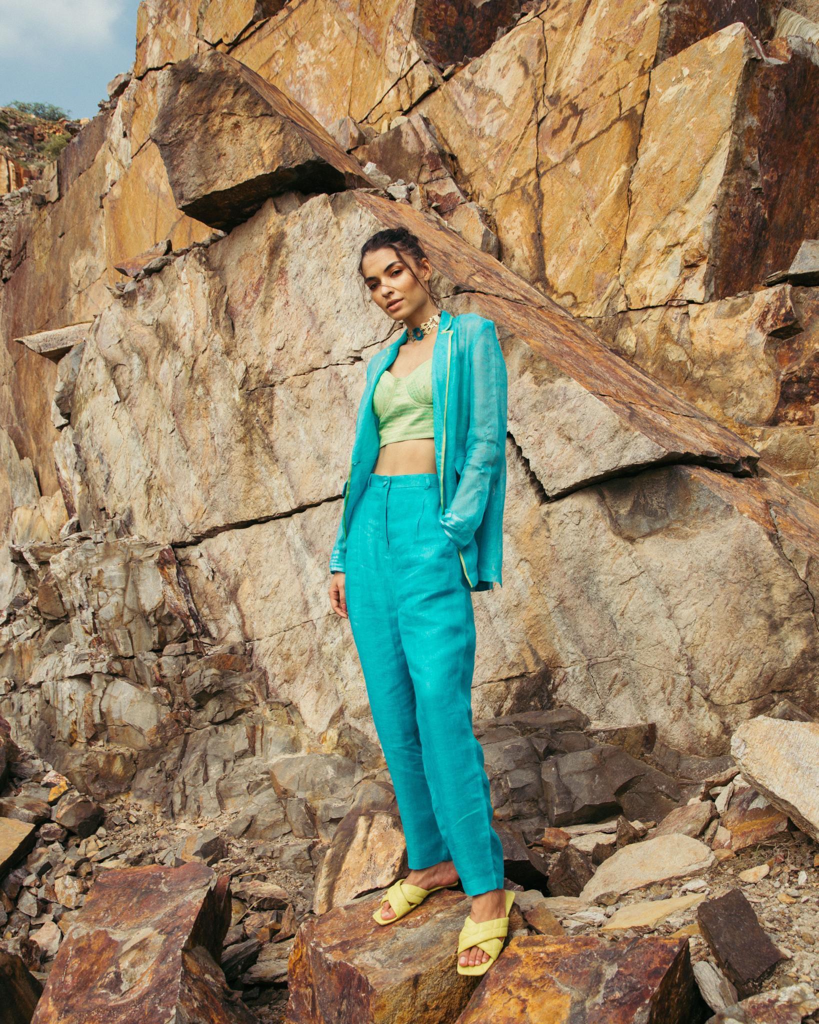 Pool Blue Pantsuit with Bustier - CiceroniCo-ord SetPriyanca Khanna