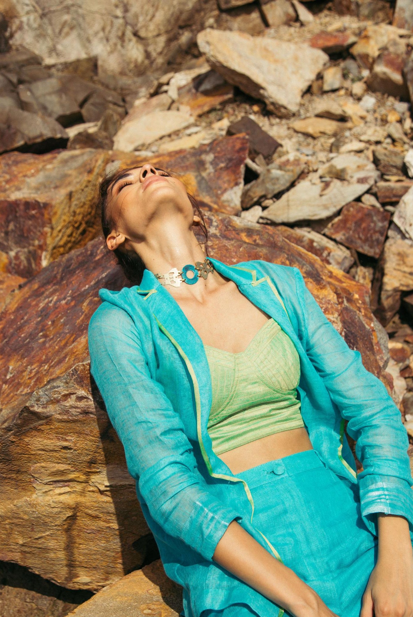 Pool Blue Pantsuit with Bustier - CiceroniCo-ord SetPriyanca Khanna