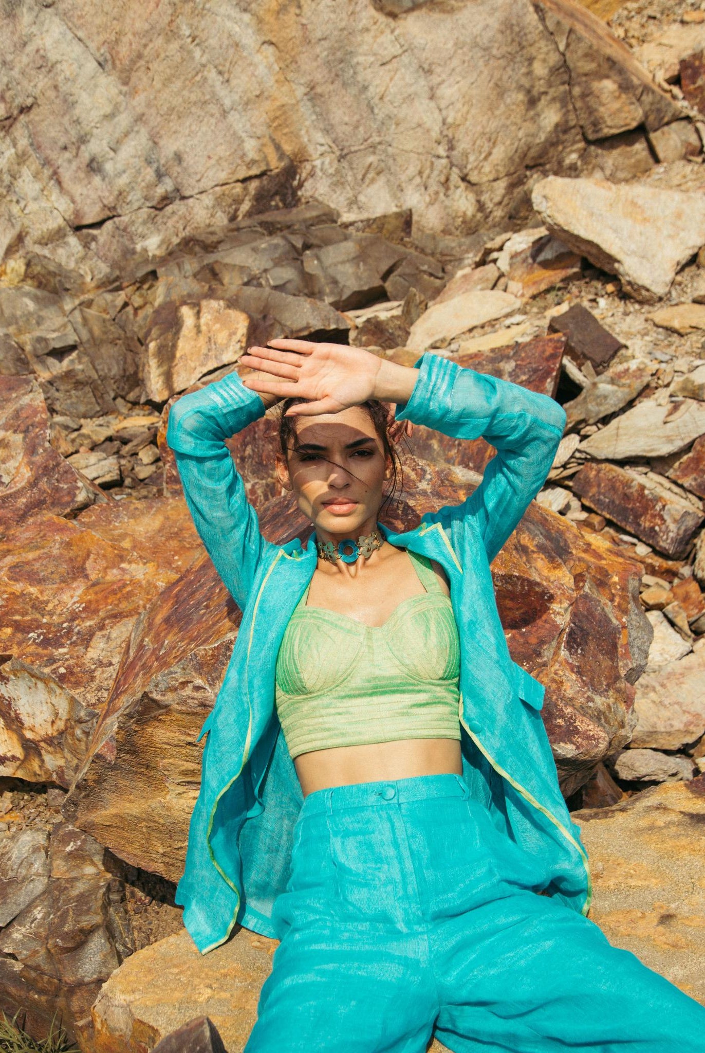 Pool Blue Pantsuit with Bustier - CiceroniCo-ord SetPriyanca Khanna