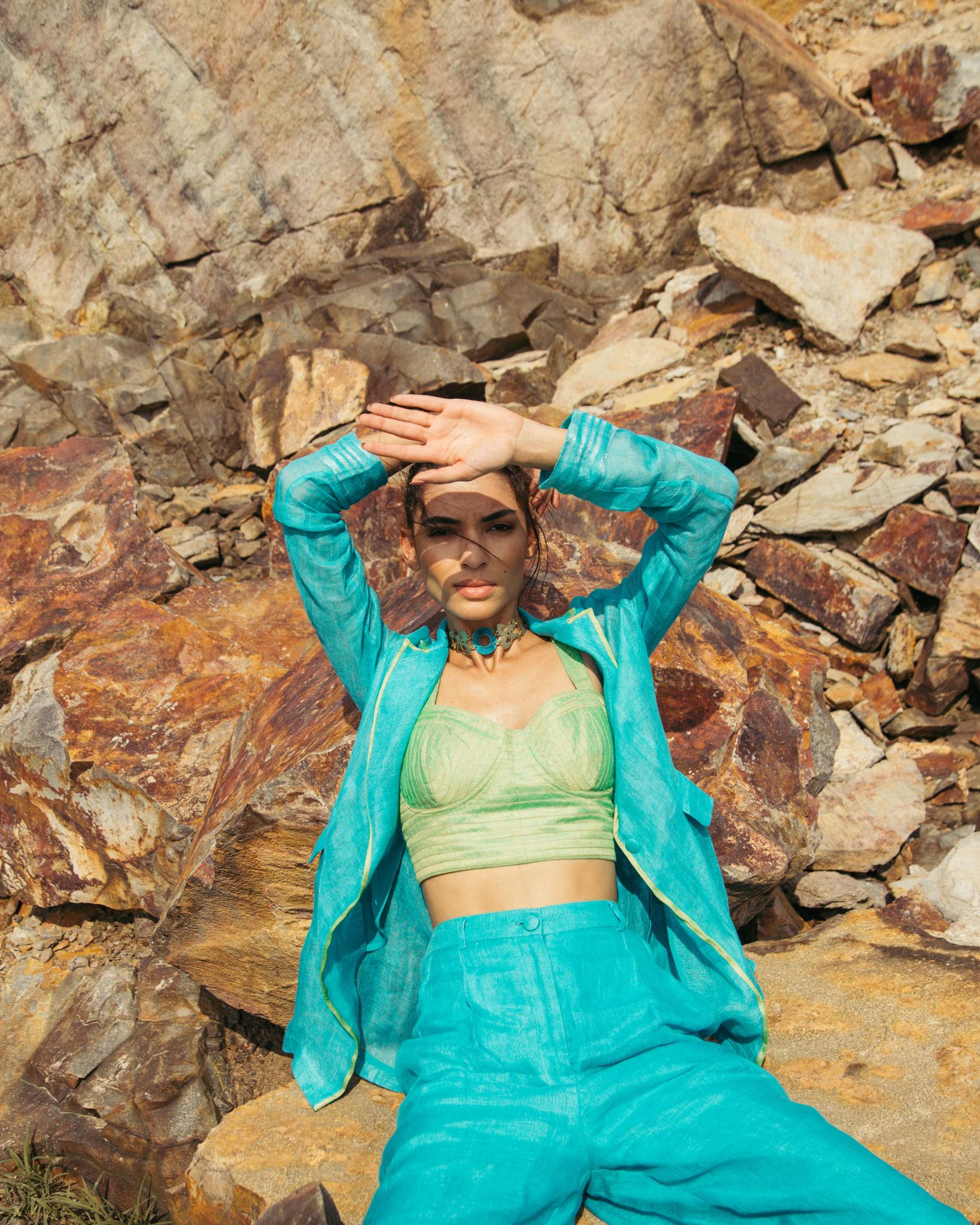 Pool Blue Pantsuit with Bustier - CiceroniCo-ord SetPriyanca Khanna