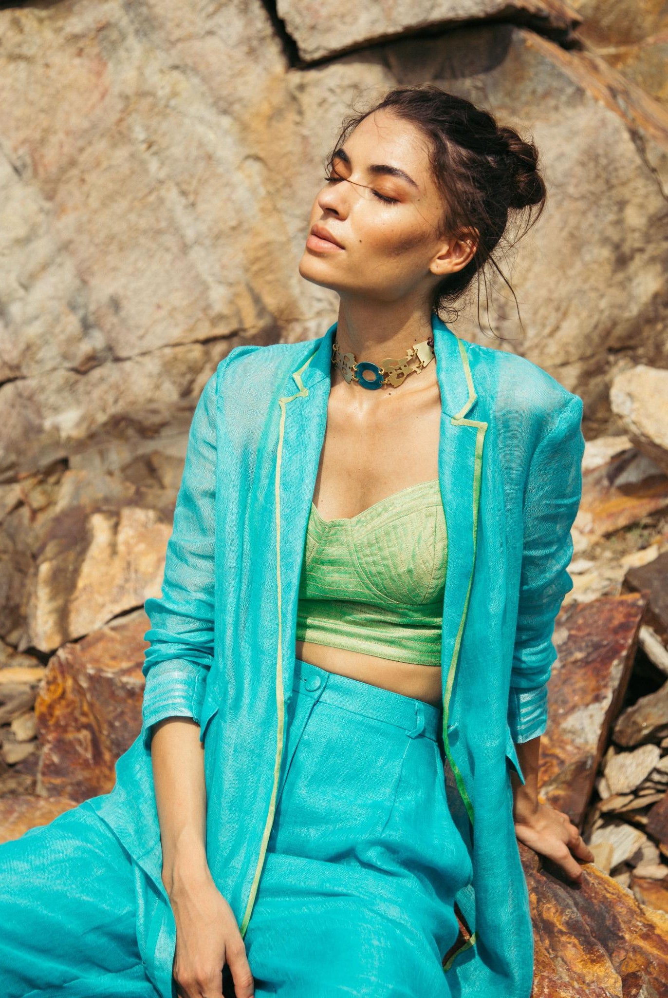 Pool Blue Pantsuit with Bustier - CiceroniCo-ord SetPriyanca Khanna