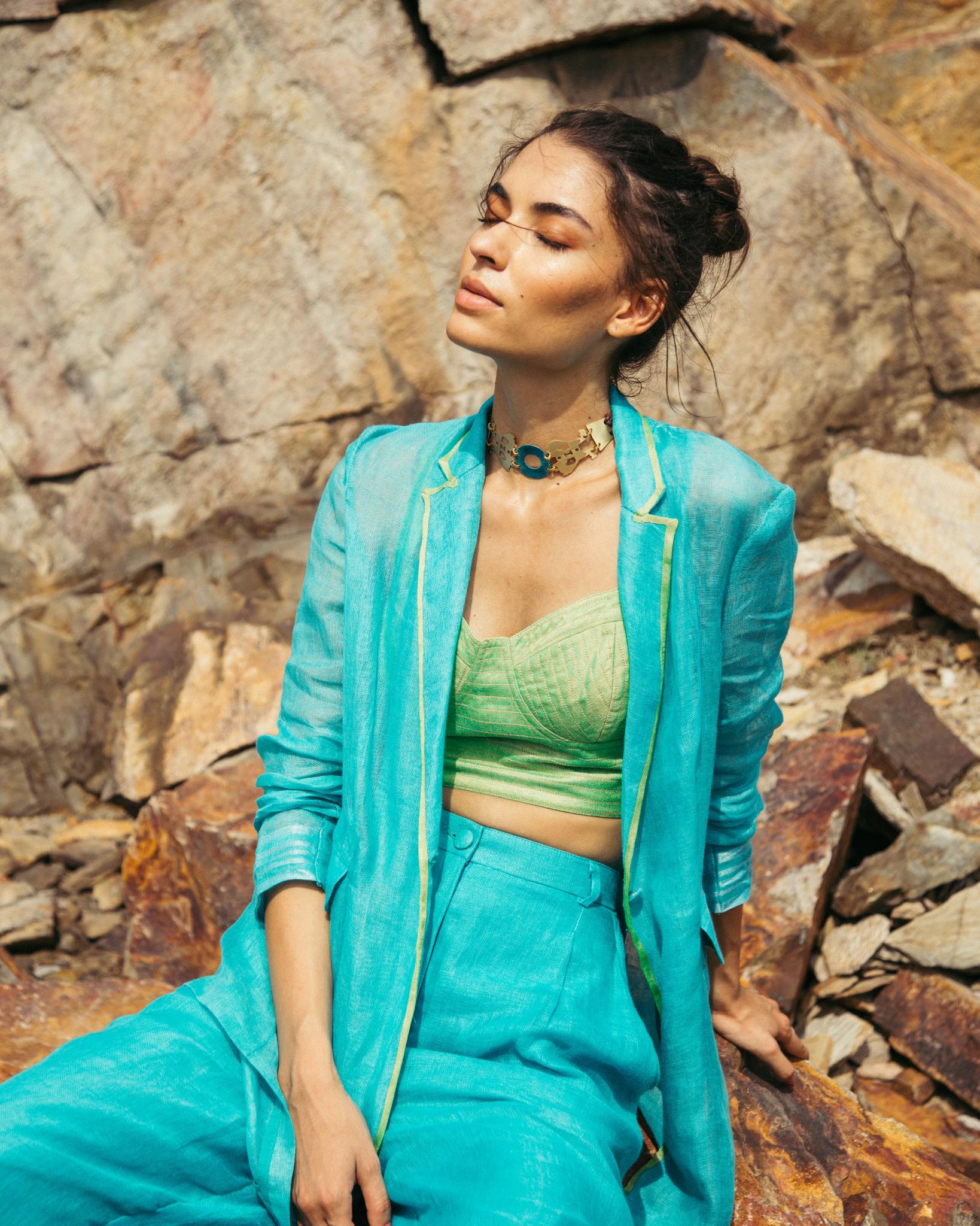 Pool Blue Pantsuit with Bustier - CiceroniCo-ord SetPriyanca Khanna