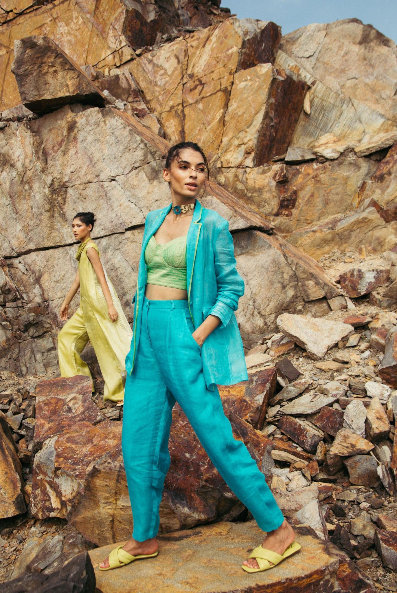 Pool Blue Pantsuit with Bustier - CiceroniCo-ord SetPriyanca Khanna