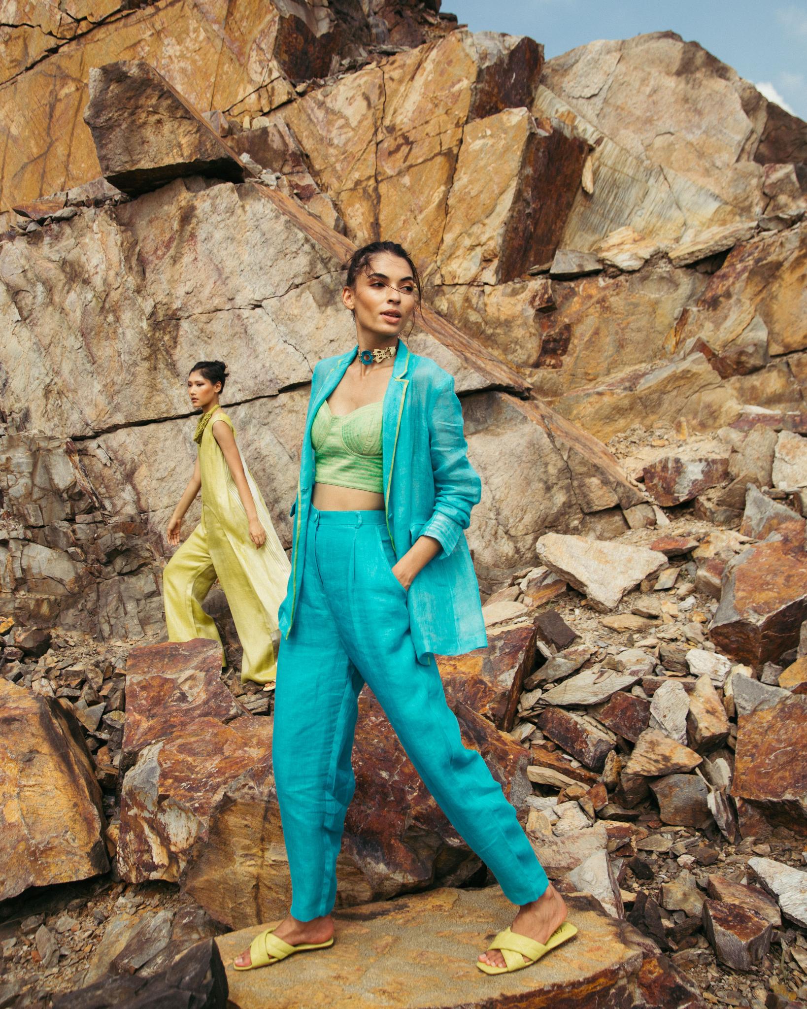 Pool Blue Pantsuit with Bustier - CiceroniCo-ord SetPriyanca Khanna