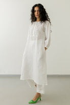Pristine White Linen Kurta Set - CiceroniKurtaSilai Studio