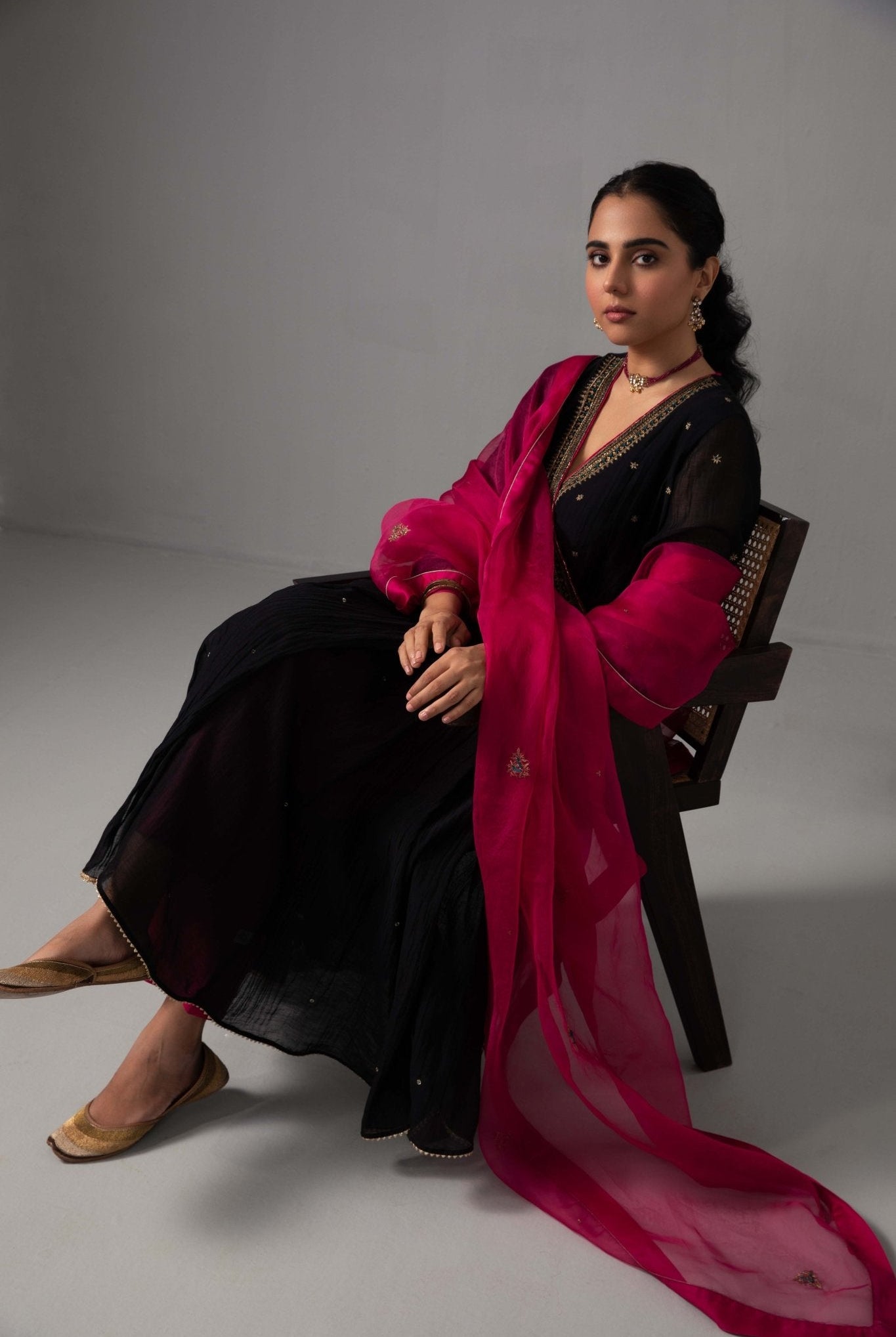 Raha Angrakha Set - Black - CiceroniKurta Set, Festive wearLabel Shreya Sharma