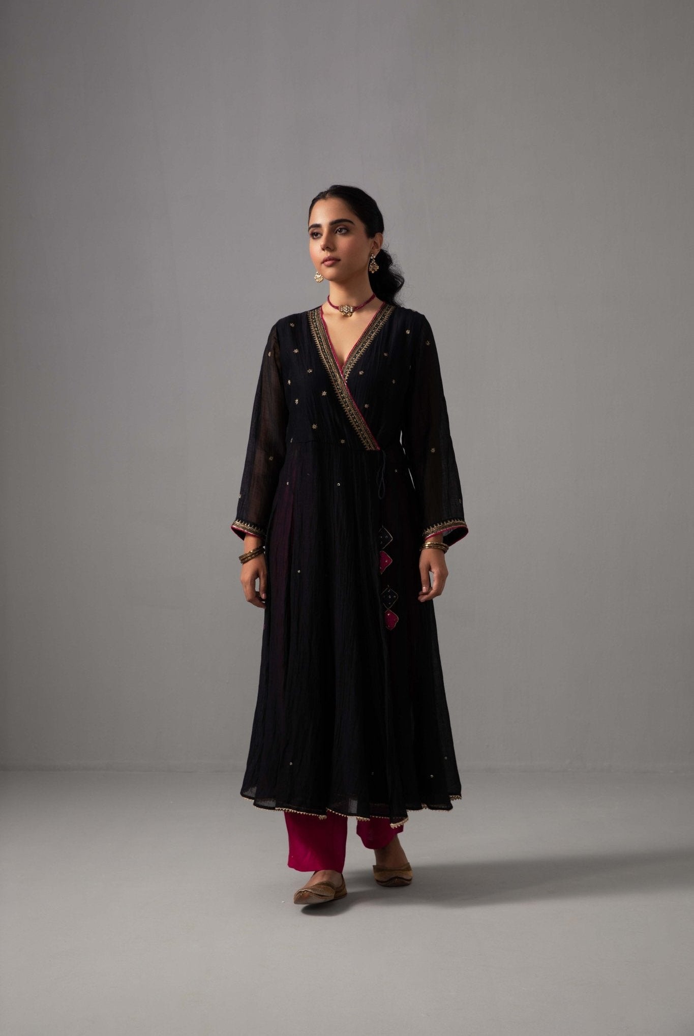 Raha Angrakha Set - Black - CiceroniKurta Set, Festive wearLabel Shreya Sharma