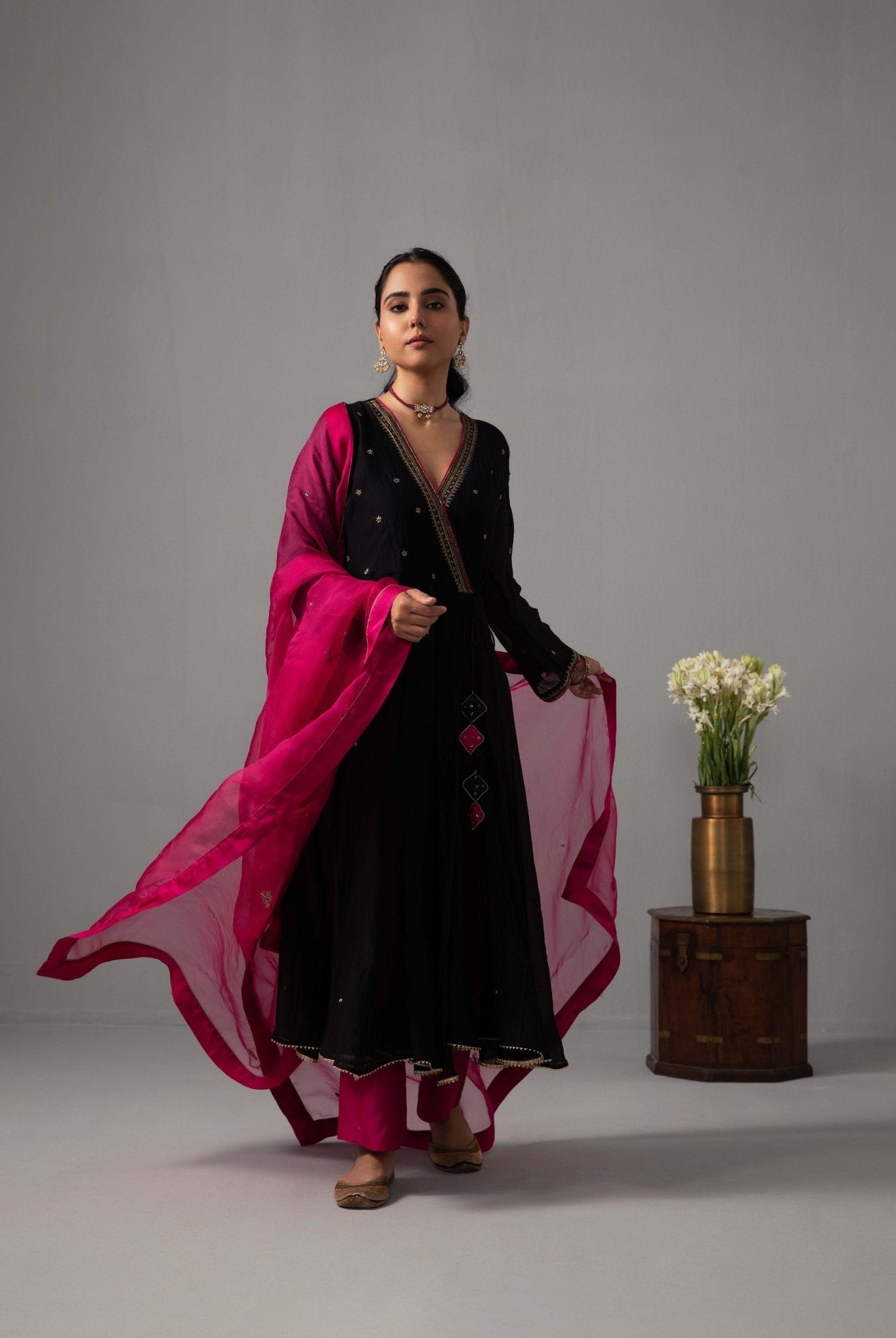 Raha Angrakha Set - Black - CiceroniKurta Set, Festive wearLabel Shreya Sharma