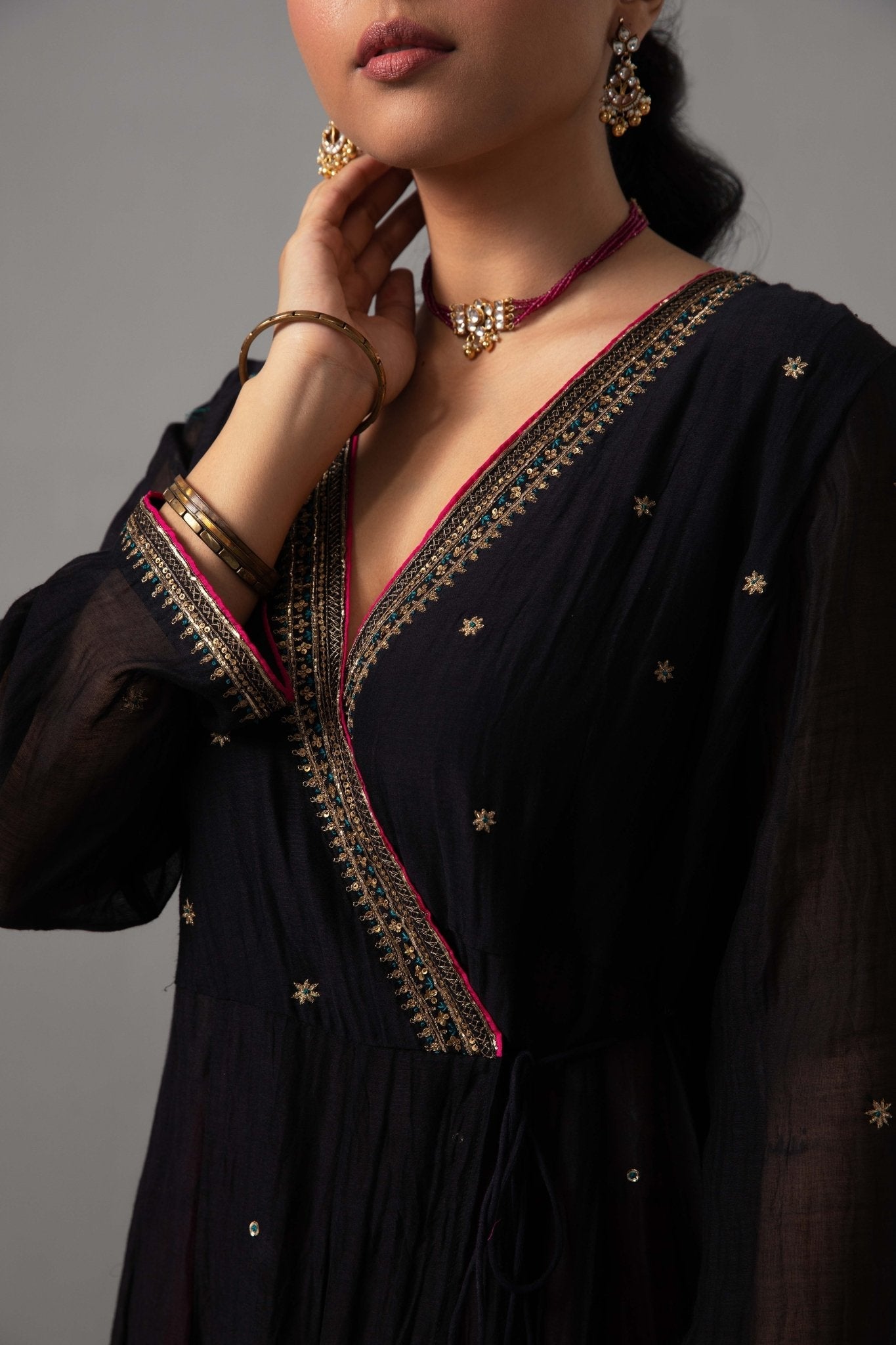 Raha Angrakha Set - Black - CiceroniKurta Set, Festive wearLabel Shreya Sharma