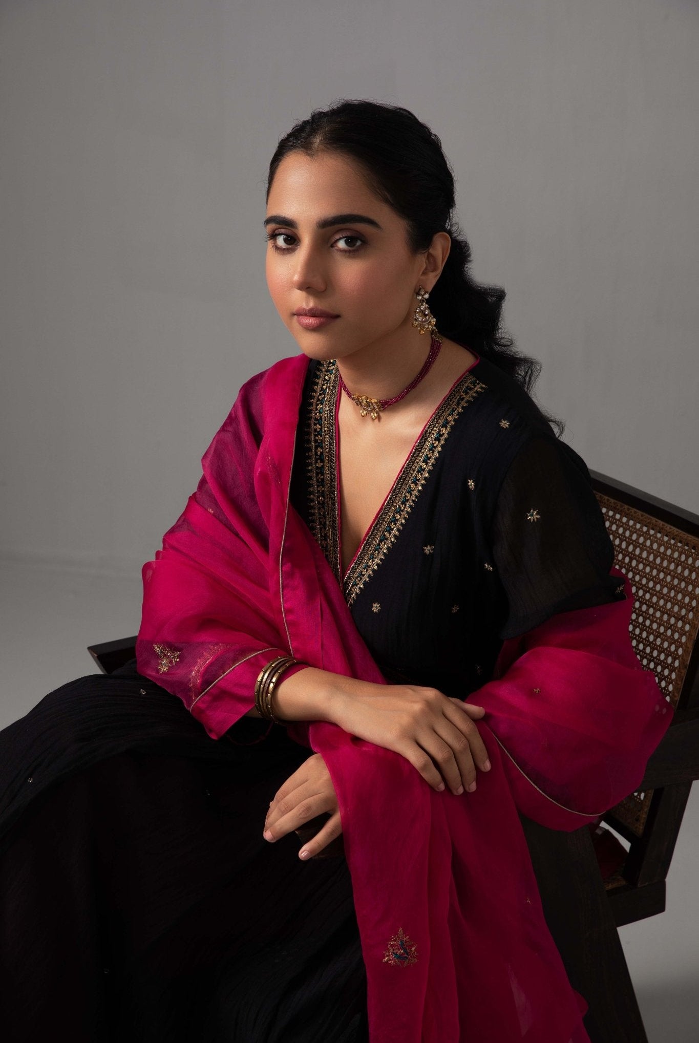 Raha Angrakha Set - Black - CiceroniKurta Set, Festive wearLabel Shreya Sharma