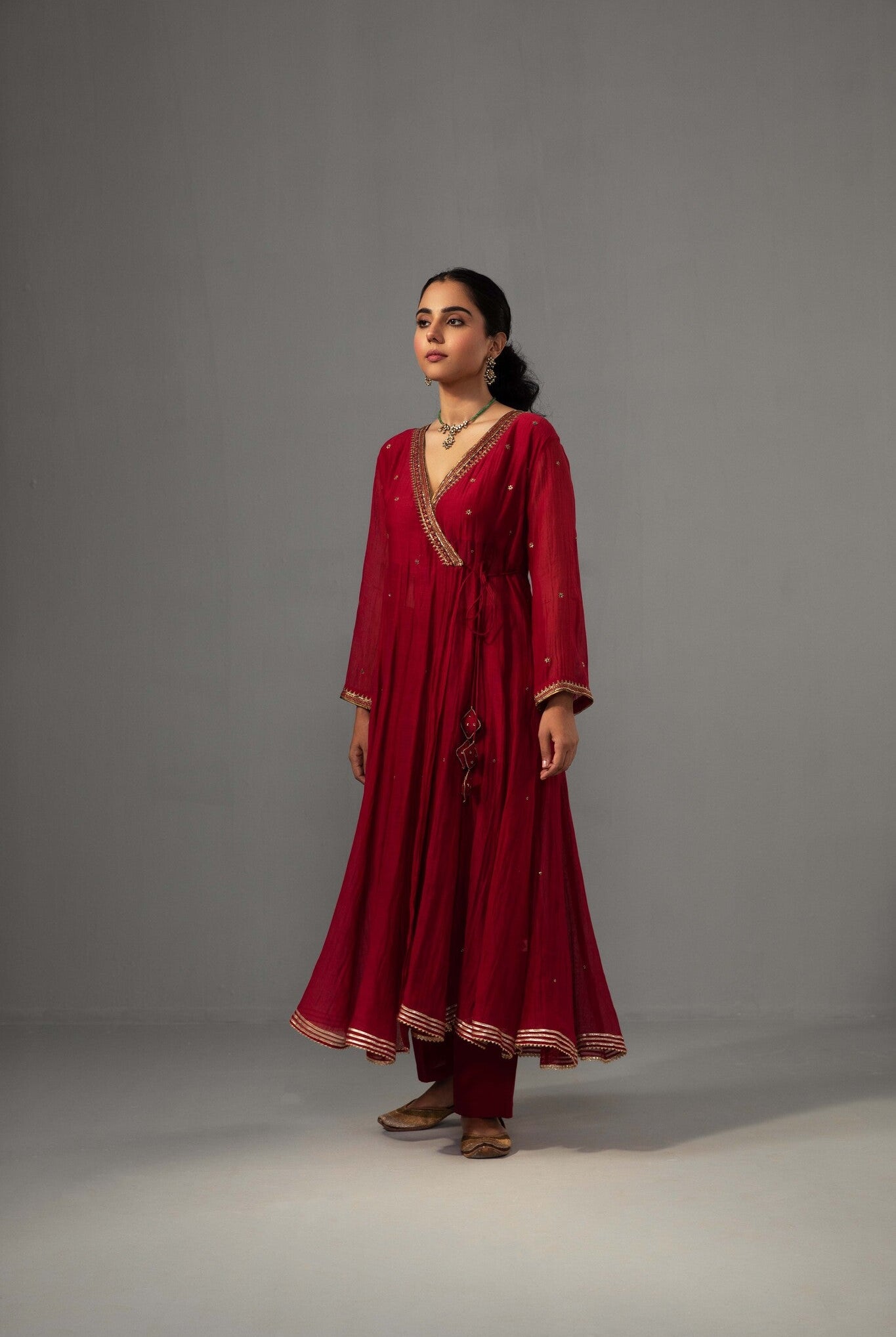Raha Angrakha Set - Red - CiceroniKurta Set, Festive wearLabel Shreya Sharma