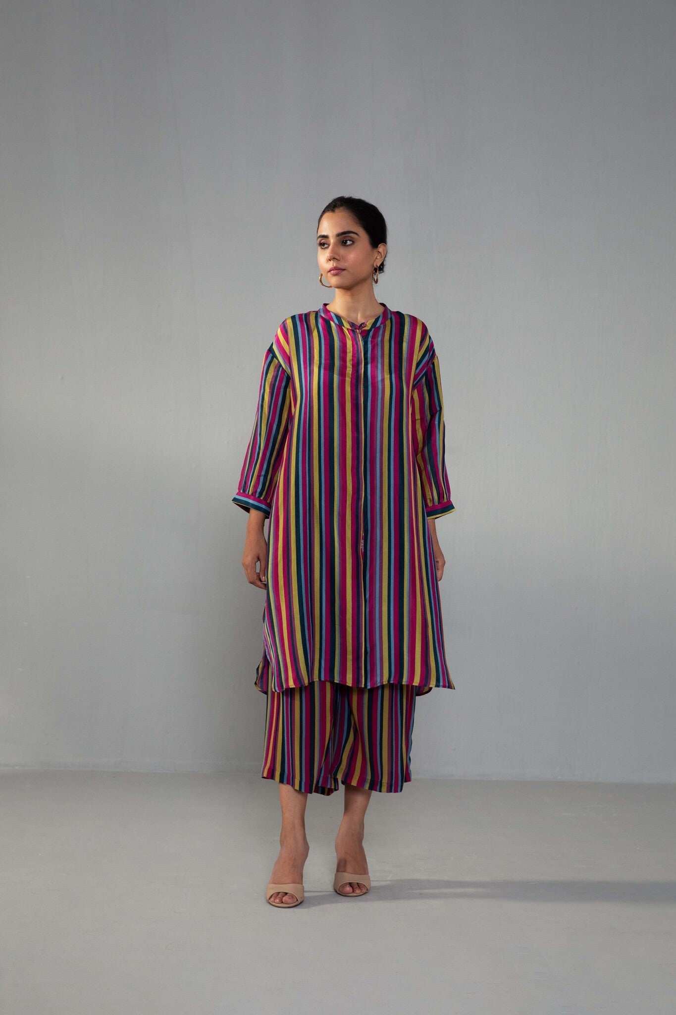 Rambha Multi Stripes Set - Fuchsia Pink - CiceroniKurta Set, Festive wearLabel Shreya Sharma