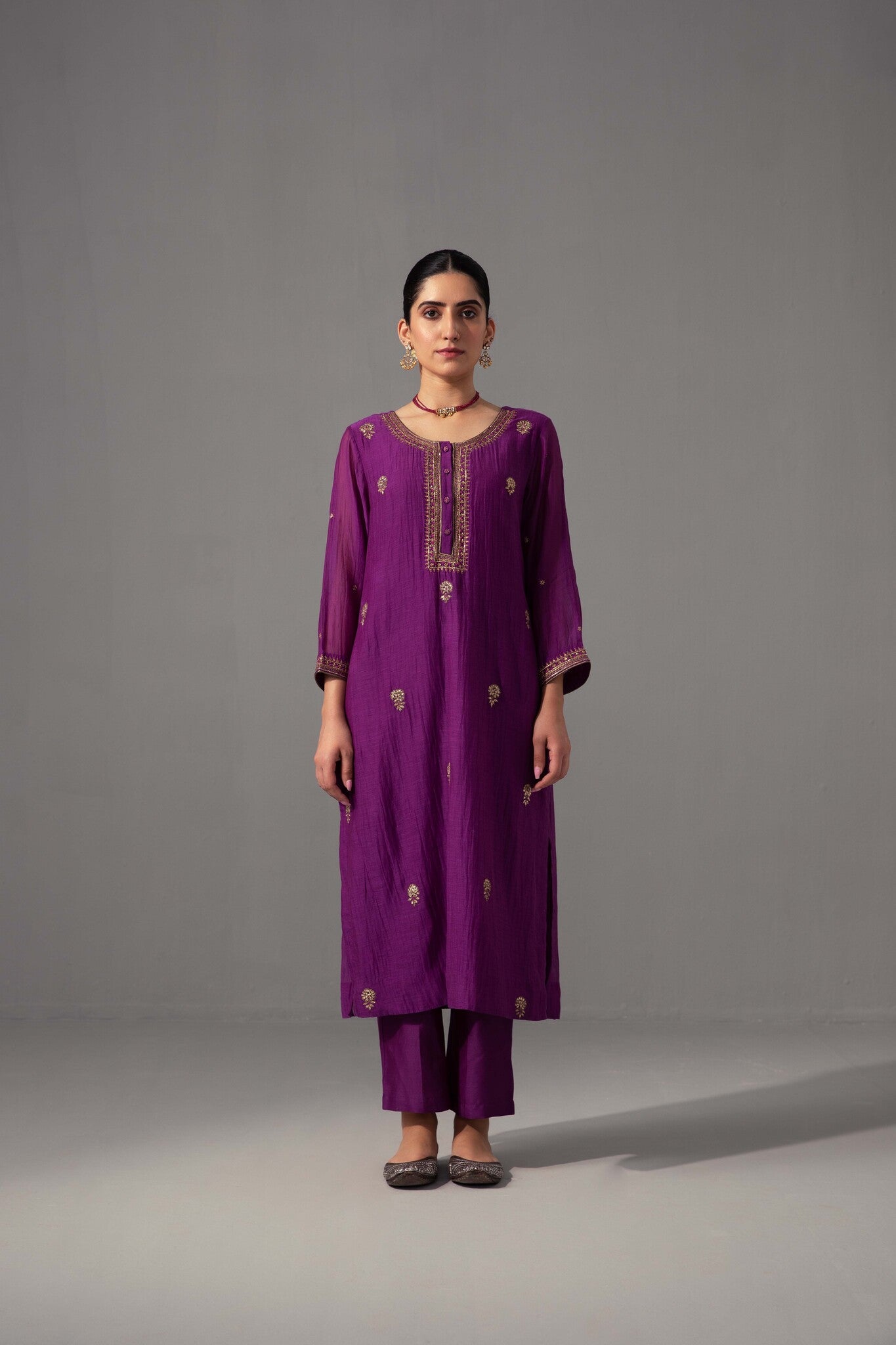 Ramya Kurta Dupatta Set - Aubergine - CiceroniKurta Set, Festive wearLabel Shreya Sharma