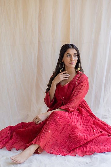 Red Nasim Jama with Shameez - CiceroniNirjara
