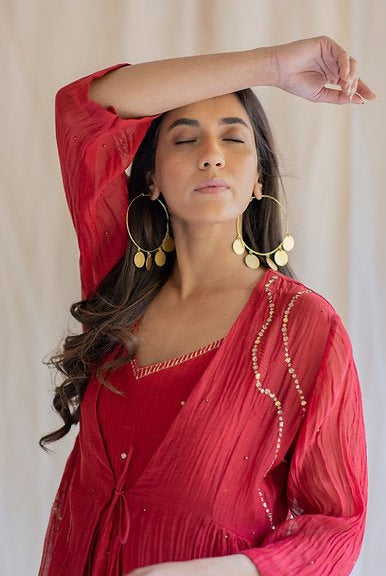 Red Nasim Jama with Shameez - CiceroniNirjara
