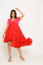 Red-Pink Mid Length Dress - CiceroniNeora