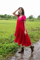 Red-Pink Mid Length Dress - CiceroniNeora