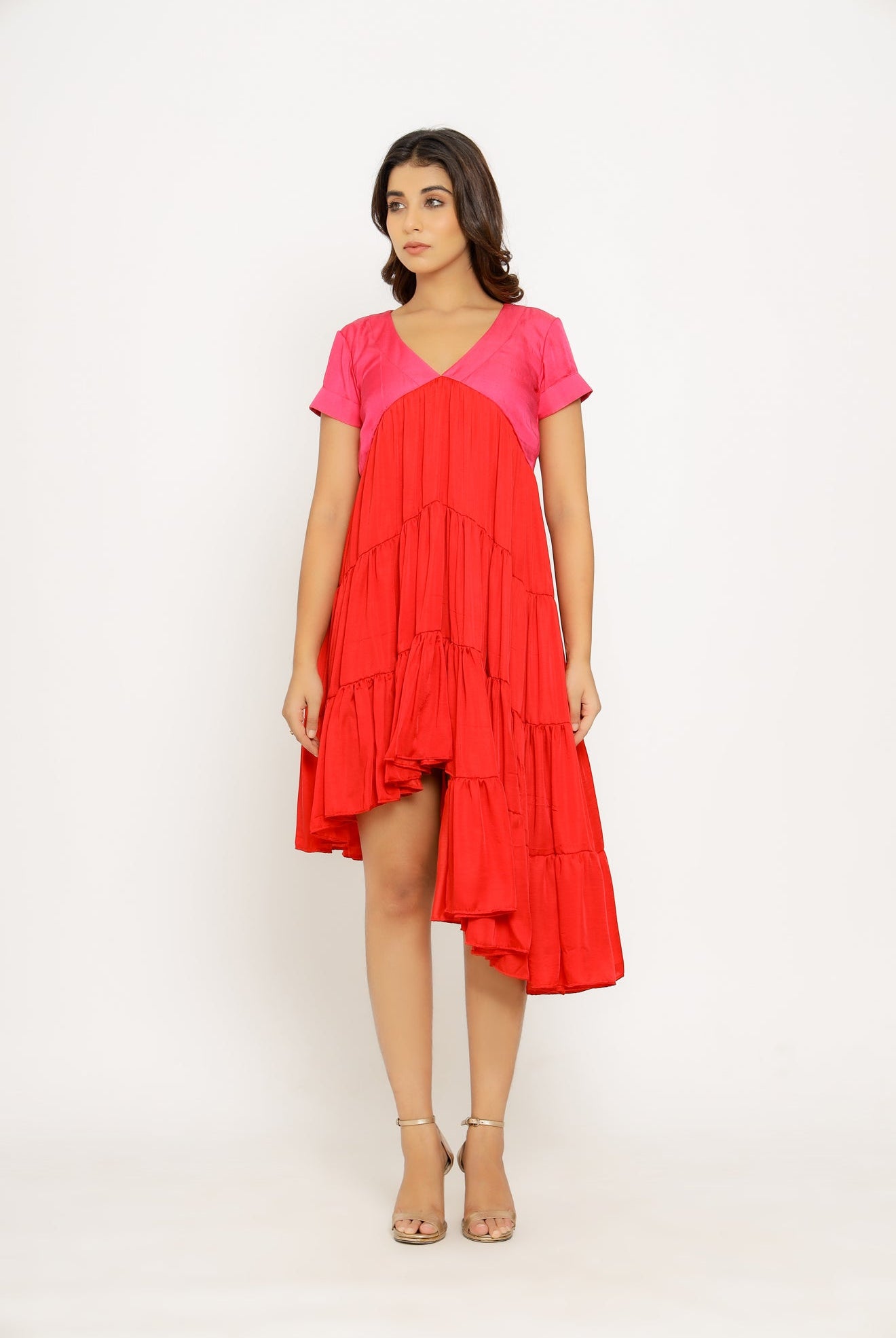 Red-Pink Mid Length Dress - CiceroniNeora