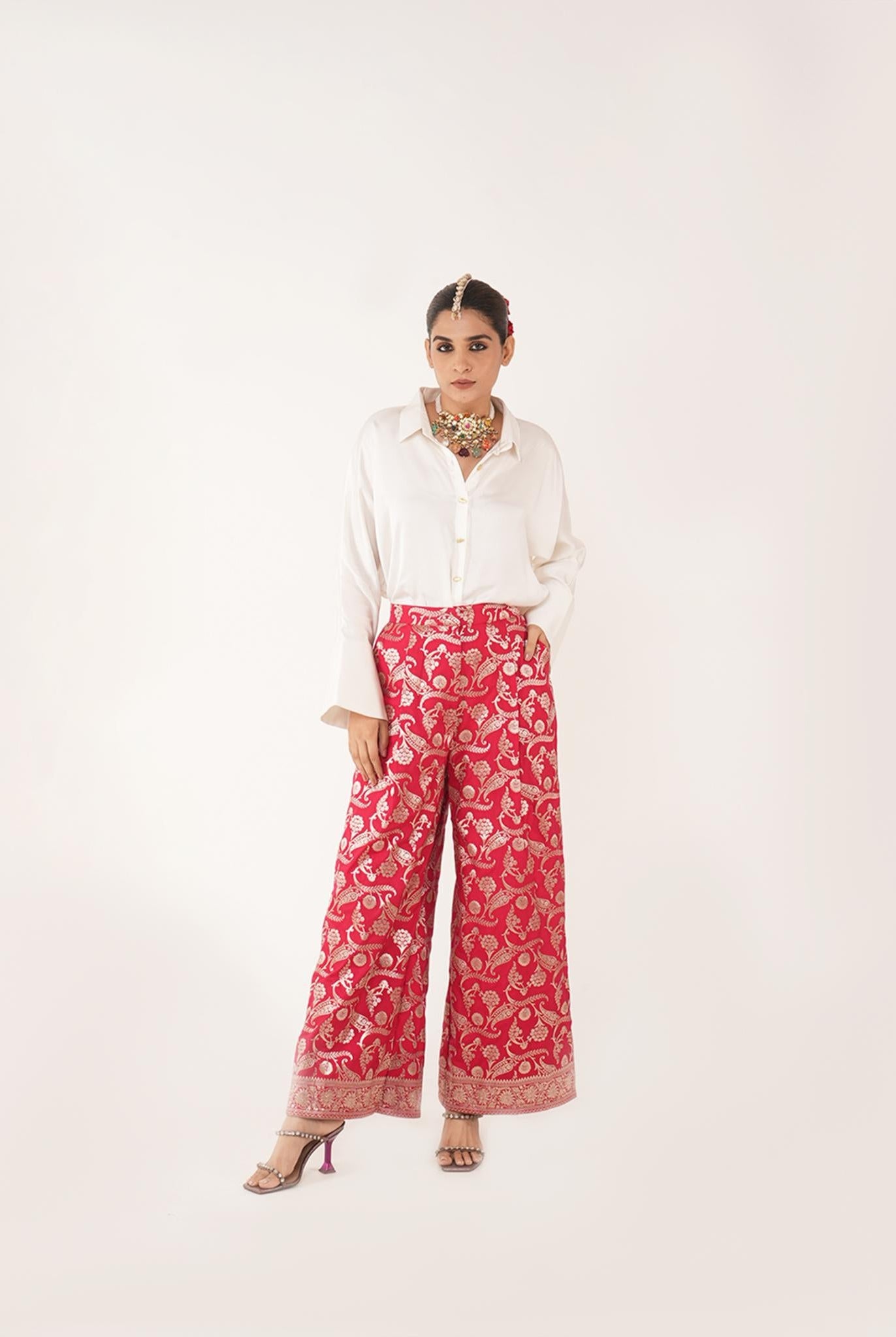 Red Silk Jaal Pant - CiceroniPantsShriya Singhi