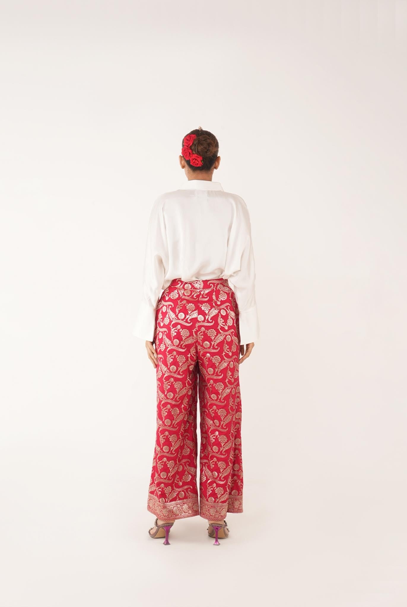 Red Silk Jaal Pant - CiceroniPantsShriya Singhi