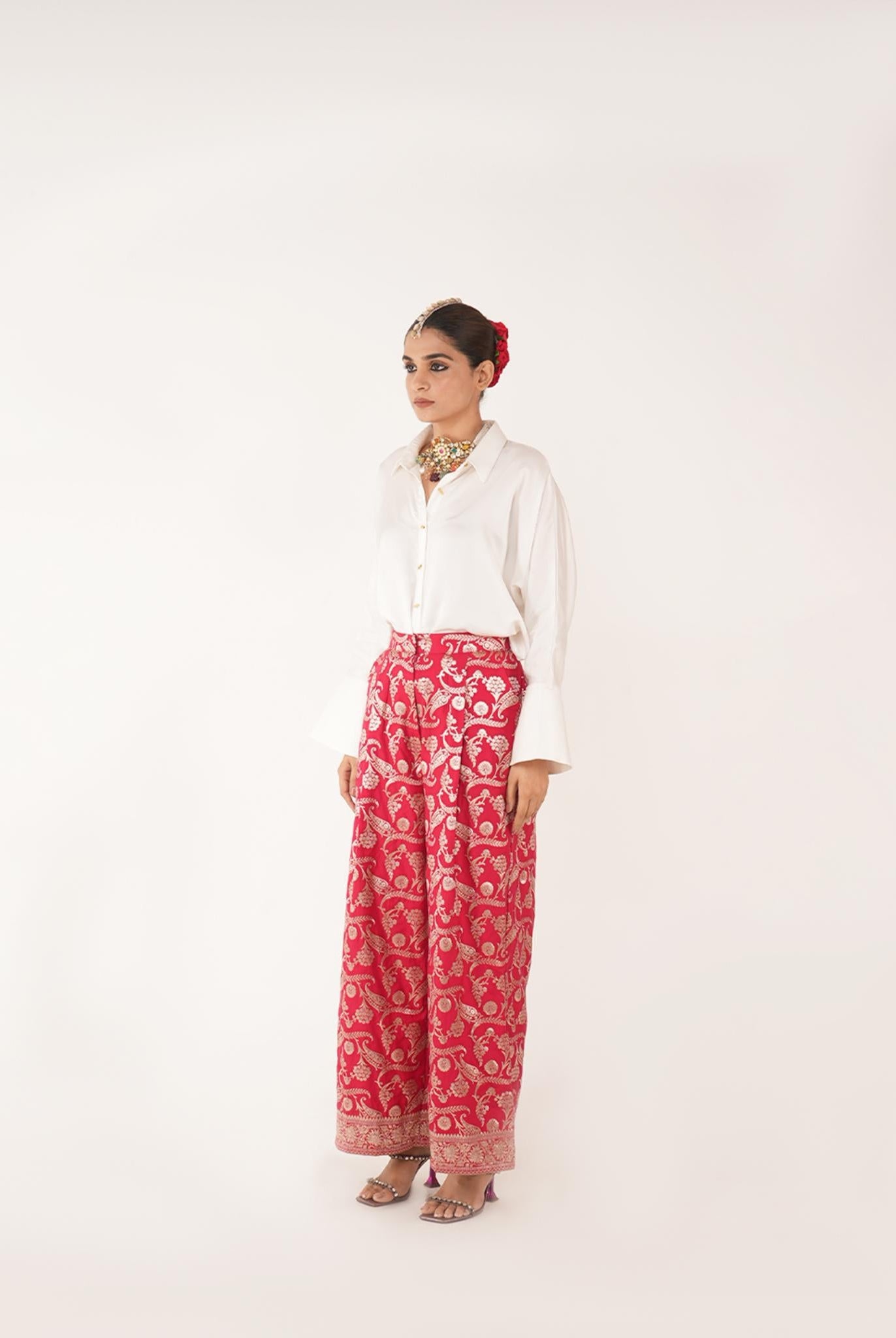 Red Silk Jaal Pant - CiceroniPantsShriya Singhi