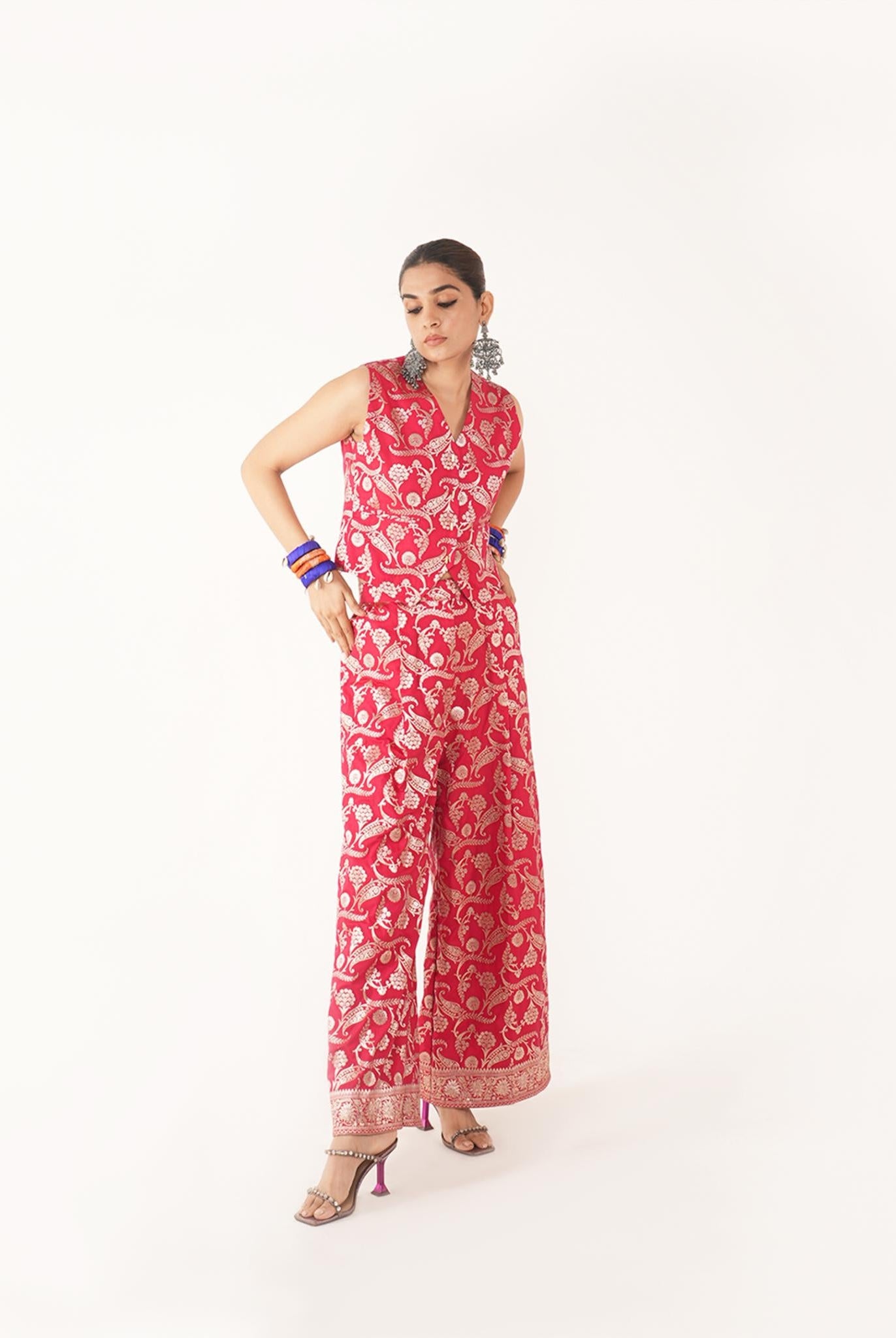 Red Silk Jaal Pant - CiceroniPantsShriya Singhi
