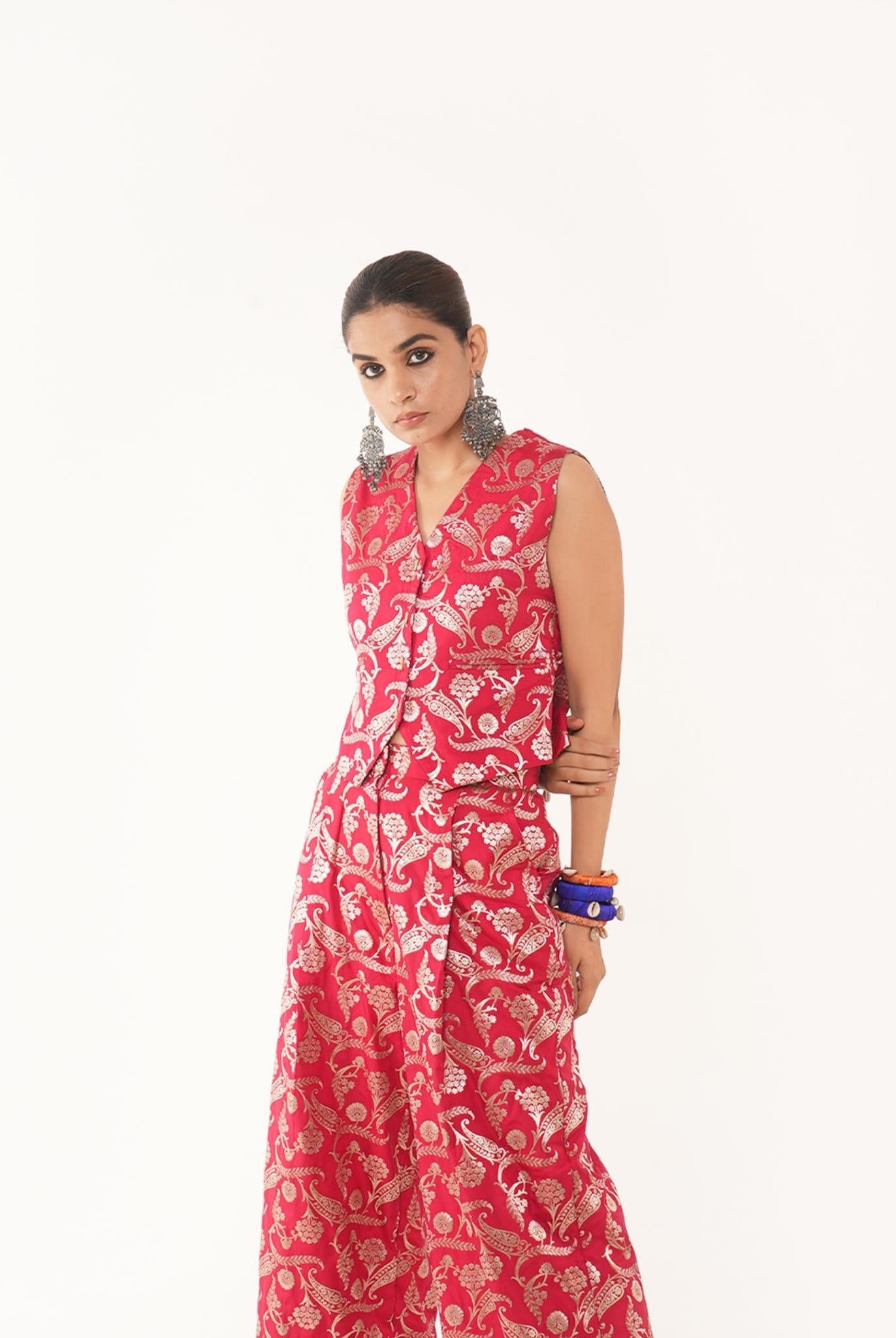 Red Silk Waistcoat - CiceroniWaistcoatShriya Singhi