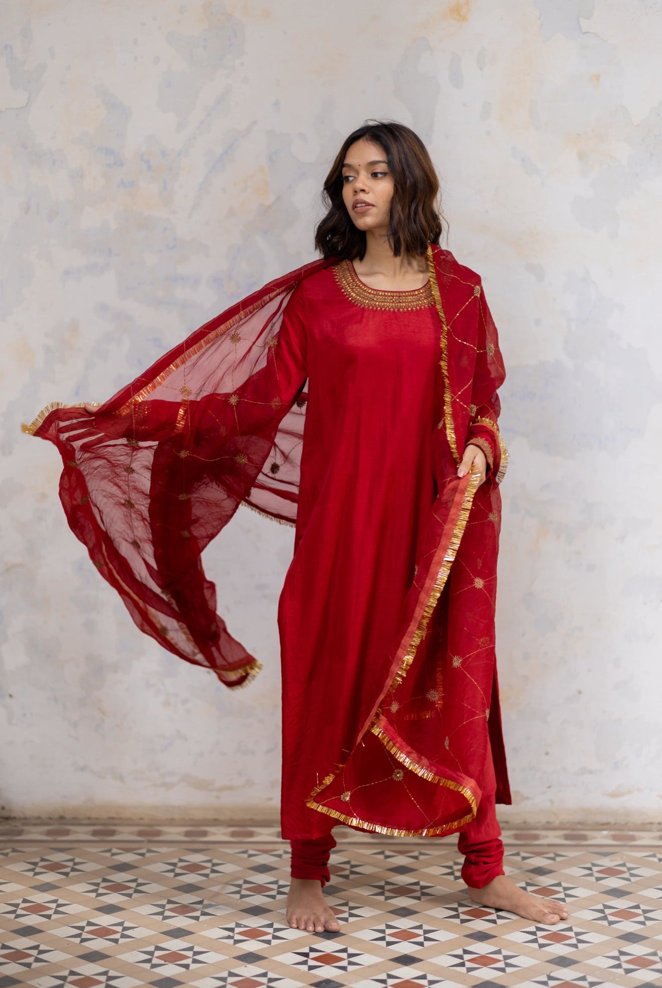 Red Zeenat Kurta (set of 2) - CiceroniNirjara
