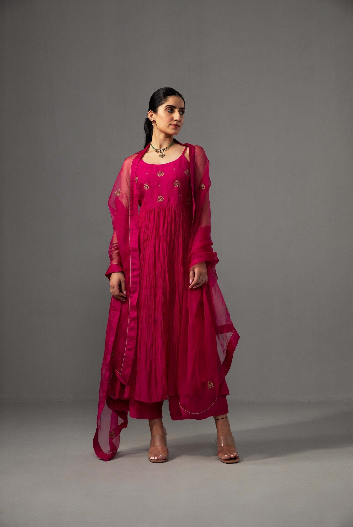 Roomani Ghera Set - Fuchsia Pink - CiceroniKurta Set, Festive wearLabel Shreya Sharma