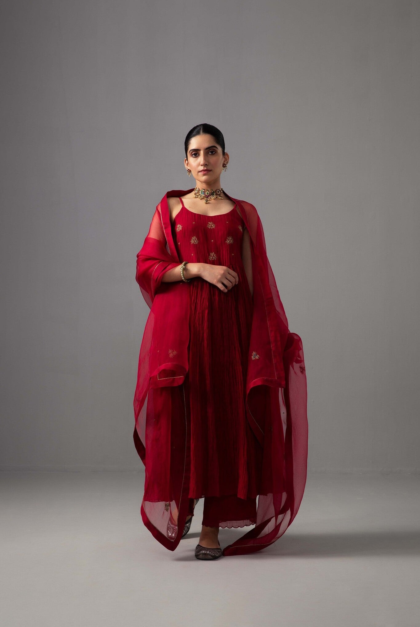 Roomani Ghera Set - Red - CiceroniKurta Set, Festive wearLabel Shreya Sharma