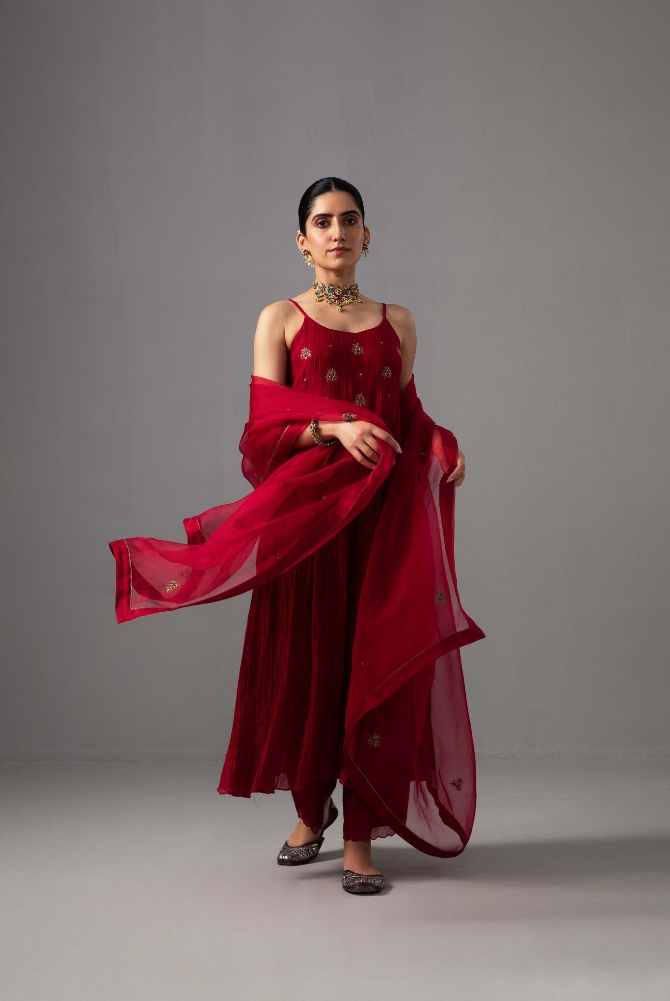 Roomani Ghera Set - Red - CiceroniKurta Set, Festive wearLabel Shreya Sharma