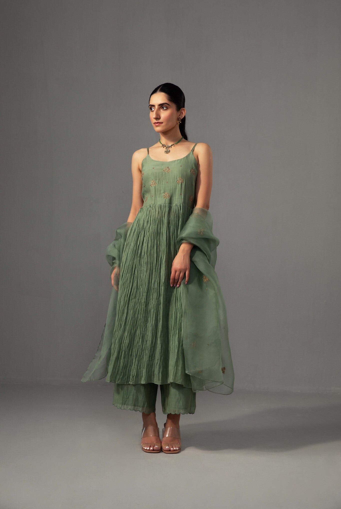 Roomani Ghera Set - Sage Green - CiceroniKurta Set, Festive wearLabel Shreya Sharma