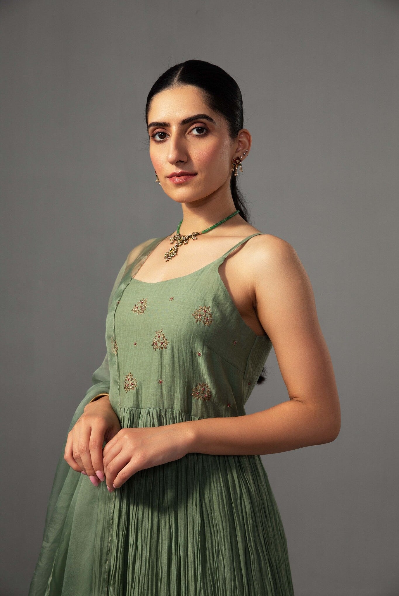 Roomani Ghera Set - Sage Green - CiceroniKurta Set, Festive wearLabel Shreya Sharma
